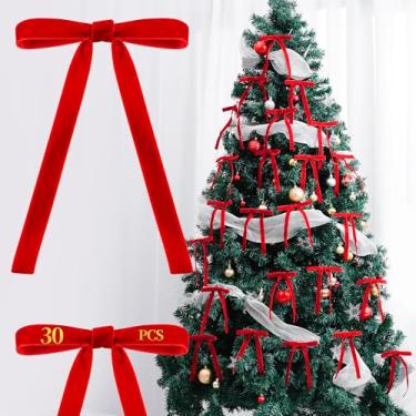 Imagem de AYGXU 30 peças de laços de veludo para decoração de árvore de Natal, laços torcidos, decoração de laço de Natal vintage, laço pré-fabricado para embrulho de presente, mesa, guirlanda, decoração de