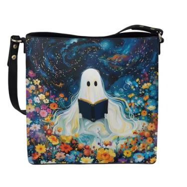Imagem de HUGS IDEA Bolsa feminina de couro, bolsa de ombro para mulheres, bolsa tipo carteira transversal, Fantasma fofo de Halloween, Large
