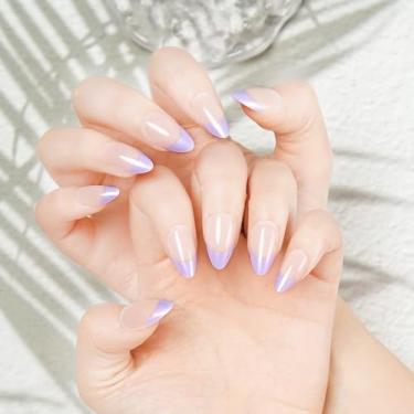 Imagem de Unhas postiças Hnad Withered Hnad – Unhas postiças com glitter semitransparente, unhas postiças reutilizáveis com cola | Qualidade de salão - Kit de 24 unhas