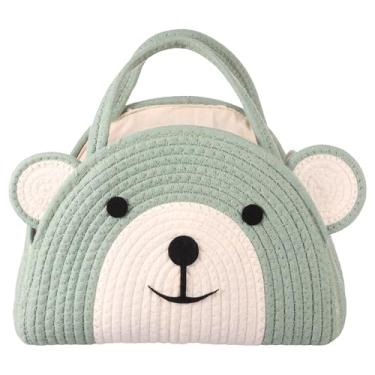 Imagem de KTZCTPCA Organizador de fraldas de corda de algodão fofo para filhotes de urso, cesta de armazenamento de fraldas de grande capacidade para meninos e meninas recém-nascidos, cesta de chá de bebê para