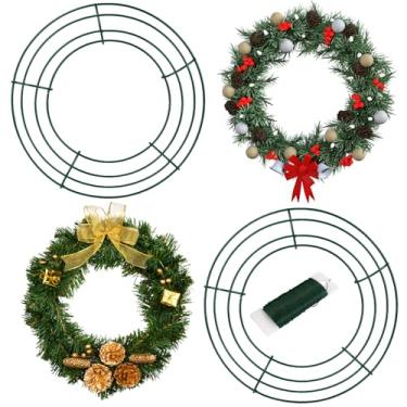 Imagem de Pacote com 2 molduras de guirlanda de arame – forma redonda de guirlanda de metal de 30/35,5 cm, forma de guirlanda grande com design de anel para artesanato DIY, projetos florais, decoração de casa