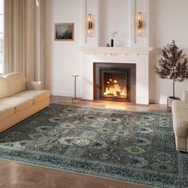 Imagem de Tapete grande lavável à máquina de 2,8 x 3 m, tapete resistente a manchas de contraste escuro | Tapete dobrável de pelo baixo para sala de estar embaixo do sofá | Seguro para madeira, antiderrapante