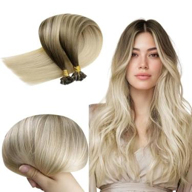 Imagem de RUNATURE Extensões de cabelo humano U Tip Ombre Loiro Ombre 50 cm Hot Fusion Straight U Tip Extensões de cabelo humano Remy Utip longo 50 g, 50 fios, 50 g