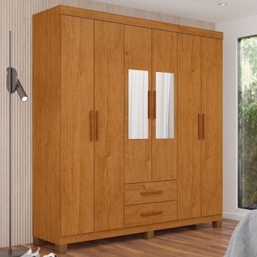 Imagem de Guarda-Roupa Solteiro Aurora 6 Portas 2 Gavetas com Espelho 22117 Cinamomo - Carioca Móveis