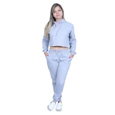 Imagem de Kit Blusa Moletom Feminino Cropped + Calça Moletom - lgamn, Cinza, M/3