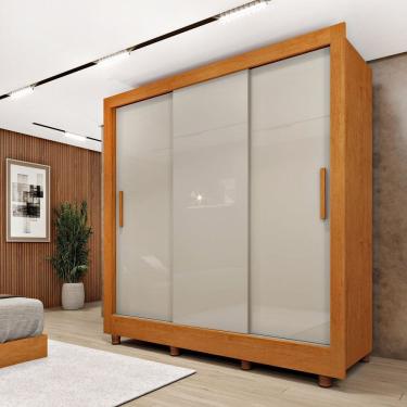 Imagem de Guarda Roupa Casal 3 Portas Taiffa 190cm com Pés Espresso Móveis Cinamomo/ Off White