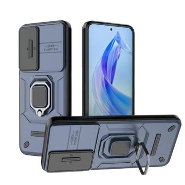 Imagem de SORAKA Capa para Honor 90 Lite com suporte de anel e tampa deslizante para câmara capa Honor 90 Lite com placa metálica para suporte magnético de carro capa de dupla camada em PC e TPU