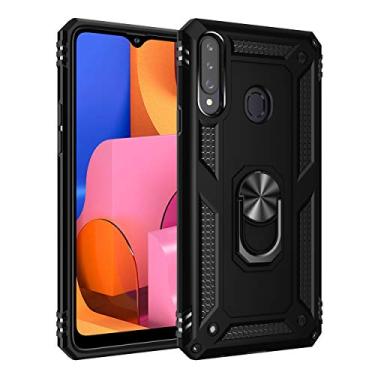 Imagem de SORAKA Capa para Samsung Galaxy A20s com suporte de anel capa protetora para Samsung Galaxy A20s capa traseira de policarbonato rígido com placa de metal para suporte magnético de telefone carro preto