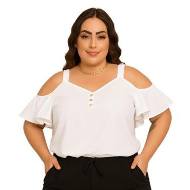 Imagem de Blusa Plus Size Feminina Ciganinha Alças Largas Manga Soltinha Decote 