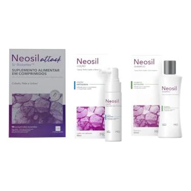 Imagem de Neosil Kit Antiqueda Attack, Suplemento 90 Comprimidos, Shampoo 200ml, Loção 50ml, para Cabelo, Pele e Unhas