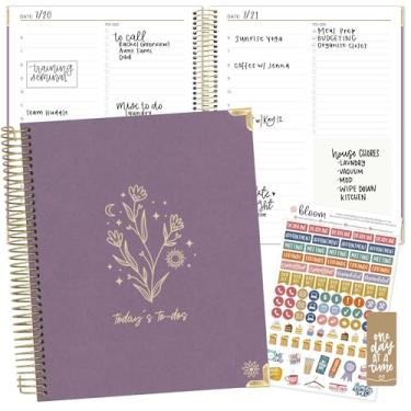 Imagem de bloom daily planners Agenda de lista de tarefas sem data com horário horário para agendamentos - 185 páginas diárias (meio ano) - página de capa dura agenda de um dia (17,8 cm x 23 cm) - linho roxo