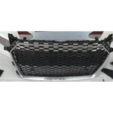 Imagem de Grade de para-choque de carro tiras decorativas kit de corpo grade de corrida grade de para-choque dianteiro compatível com TTRS 2015-2018 parte externa (preto prata 2)