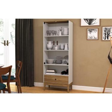 Imagem de Cristaleira Sala Jantar MB 1057 c/ 2 Portas de Vidro e 1 Gaveta Mel/Off White - Movelbento