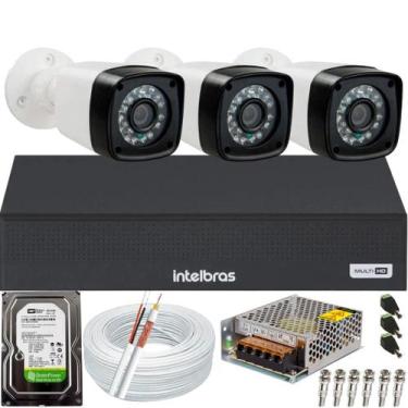 Imagem de Kit 03 câmeras de segurança full hd 1080p DVR 4 canais Intelbras mhdx