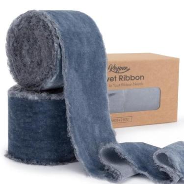 Imagem de Fita decorativa Keypan Dusty Blue Velvet 6 jardas e 6,5 cm de largura