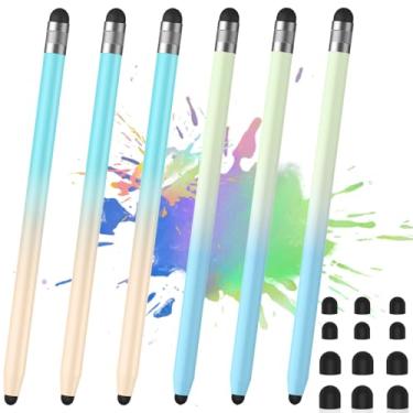 Imagem de 6 canetas Stylus, caneta Stylus para tela sensível ao toque, 2 em 1 para iPad, pontas duplas de borracha de alta precisão e sensibilidade, compatível com iPad/iPhone/tablets Android e tela sensível ao