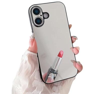 Imagem de aowner Capa espelhada compatível com iPhone 17 para meninas e mulheres, maquiagem, vidro fofo, brilhante, espelhado, capa rígida transparente de TPU (poliuretano termoplástico) macio, ajuste fino