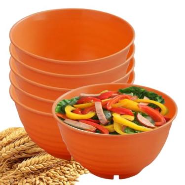 Imagem de YuanQ Tigelas redondas de palha de 18 cm, inquebráveis, leves, reutilizáveis para sobremesa, lanche ou salada, conjunto de 6 para uso na cozinha (laranja)