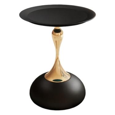 Imagem de Mesa de canto redonda de metal, mesa de pedestal moderna, mesas de canto para bebidas, mesa lateral de destaque para sala de estar, pátio e bar (preto fosco)