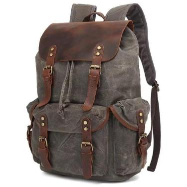 Imagem de Mochila de Lona Encerada e Couro para Laptop, Lmagice, Cinza
