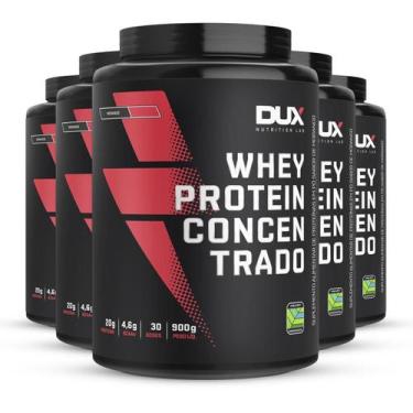 Imagem de Kit 5 Whey Protein Concentrado Dux Morango 900G