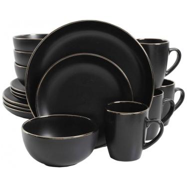 Imagem de Aparelho de Jantar com 16 Peças em Cerâmica Stoneware Serve 4 Pessoas, Gibson Home Rockaway, Preto