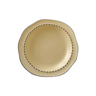 Imagem de Lata de lixo Conjunto de talheres de cerâmica Tigela de arroz irregular Tigela de sopa Prato de legumes em cerâmica Tigelas e pratos domésticos listrados para restaurante de cozinha(Yellow)