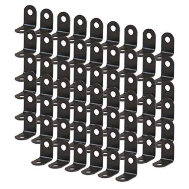 Imagem de uxcell 60 peças suporte angular metal 12 x 12 mm preto, suporte de canto fixador em forma de G, suportes de suporte de ângulo direito de canto protetor de prateleira com parafusos para móveis