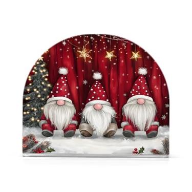 Imagem de Três gnomos de Natal flocos de neve porta-guardanapos para mesas suporte de guardanapo de papel placa acrílica dispensador de coquetel de tecido independente para cozinha festa de jantar