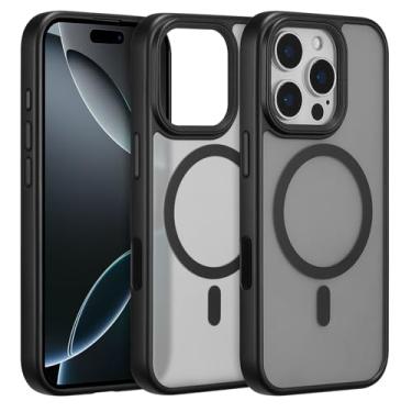Imagem de ZTOFERA Capa magnética para iPhone 16 Pro, compatível com MagSafe, proteção de câmera elevada + botão de controle de câmera AI, capa traseira fosca translúcida com impressão digital (preto)