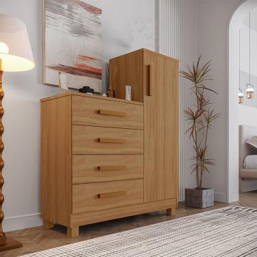 Imagem de Comoda Quarto Casal Sapateira Grande com 4 Gavetas Reforçadas Versátil Savana Amadeirada