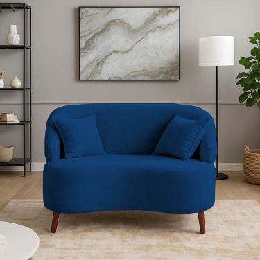 Imagem de Sofá Orgânico Curvo 2 Lugares Feijão Suede Marinho