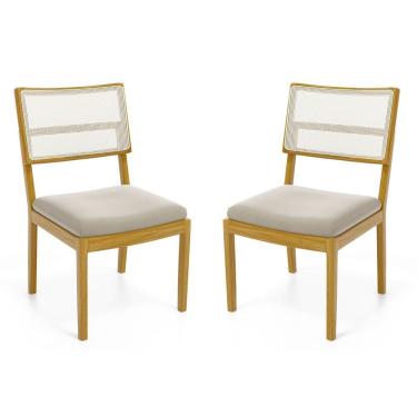 Imagem de Kit Com 2 Cadeiras Milena Madeira Maciça Assentos Estofados Encostos De Tela Sintética