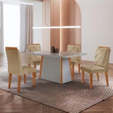 Imagem de Mesa de Jantar Diane Tampo 120cm MDF Vidro Canto Copo e 4 Cadeiras Melissa Moderna Mobilia