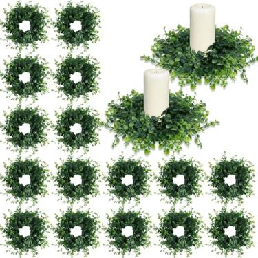 Imagem de 18 minianéis de vela de buxo verde, grinaldas, primavera, verão, armários de cozinha, grinaldas, anéis de casamento de 7,6 cm, guirlandas, pilares, castiçais, para decoração de mesa, porta de casa