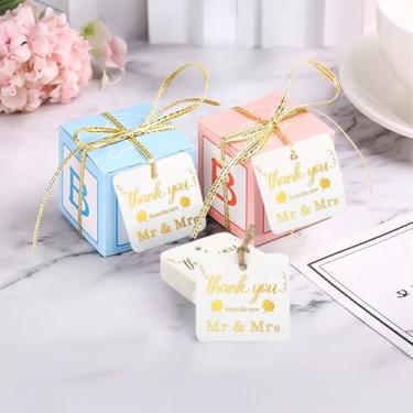 Imagem de Etiquetas de presente de agradecimento, etiquetas douradas de 5 cm, 100 peças, Thank You from The New Mr. & Mrs Hangtags para casamento, chá de panela, lembrancinha de festa