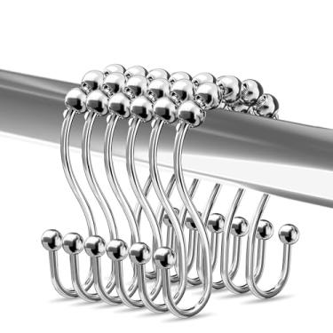 Imagem de 6 peças de ganchos de cortina de chuveiro de aço inoxidável prateados – anéis de cortina de banheiro polidos (6 × 12 × 3 cm)