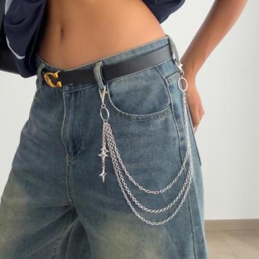 Imagem de Corrente de calça para homens e mulheres punk com clipe de cinto ajustável, corrente de cintura de motociclista hip hop, acessório unissex, Medium, latão, Sem Pedra Preciosa