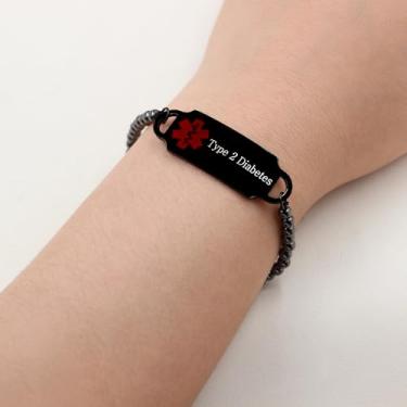 Imagem de Pulseiras de identificação de emergência médica folheadas a preto | Pulseira vermelha de alerta com símbolo médico para homens e mulheres | YA4986, Adjustable, Aço inoxidável Metal, Sem Pedra Preciosa