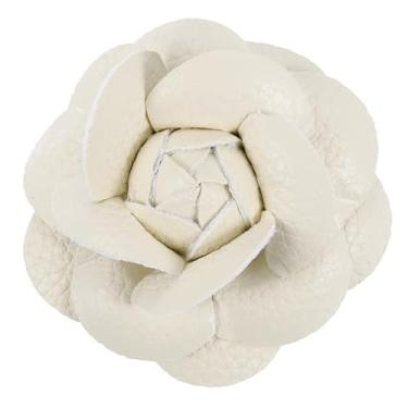 Imagem de Grampos de cabelo de flores, broche floral de camélia, broche de flor de couro feito à mão, para mulheres, noiva, chapéu, camisa, bege