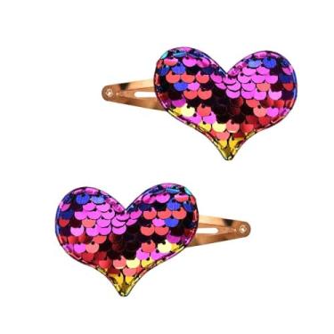 Imagem de Clipes de pressão de coração de lantejoulas arco-íris para cabelo esponja inchada em forma de coração grampos de cabelo estéticos brilhantes grampos de cabelo presilhas fofas cores arco-íris festival