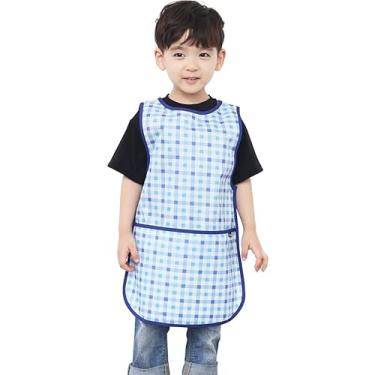 Imagem de Avental infantil Plie impermeável sem mangas com bolsos para idades de 1 a 8 anos da Plie, Blue Check, Medium