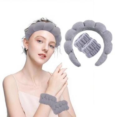 Imagem de Conjunto de 3 faixas de cabeça de spa para lavar o rosto, conjunto de pulseiras esportivas, kit de faixa de suor, esponja, cuidados com a pele, toalhas de pulso, toalha, faixa de cabelo