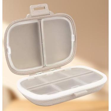 Imagem de Organizador de comprimidos de viagem com 8 compartimentos – estojo compacto para comprimidos diários para vitaminas e medicamentos (bege)