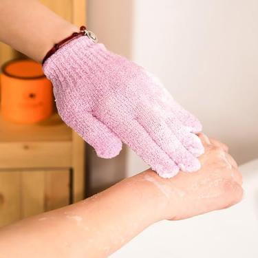 Imagem de Luva esfoliante para chuveiro, 3 peças de luvas esfoliantes de banho de nylon, luvas esfoliantes corporais para mulheres e homens (rosa)