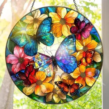 Imagem de Apanhador solar de acrílico colorido, decoração de janela suspensa de borboleta com design de vitral impresso, apanhador de sol, arte de parede de arco-íris, ideia de presente e ornamento de jardim