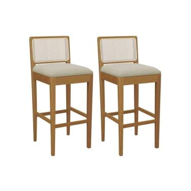 Imagem de Banqueta Sala De Jantar Sara 1bmm005ca Premium Madeira Maciça Kit 2 Un Carvalho-boucle Bege-tela Bege - Kappesberg