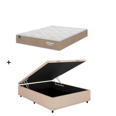 Imagem de Cama Box Baú Casal Bege Colchão Concept Dream Molas Ensacadas 138x188 - Plumatex