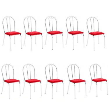 Imagem de Kit 10 Cadeiras Lisboa Cromada Para Cozinha Ou área Gourmet-assento Sintético Vermelha