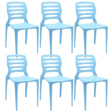 Imagem de Kit 06 Cadeiras Para Cozinha Área Gourmet Jardim Empilhável Larsen P03 Azul Celeste - Lyam Decor
